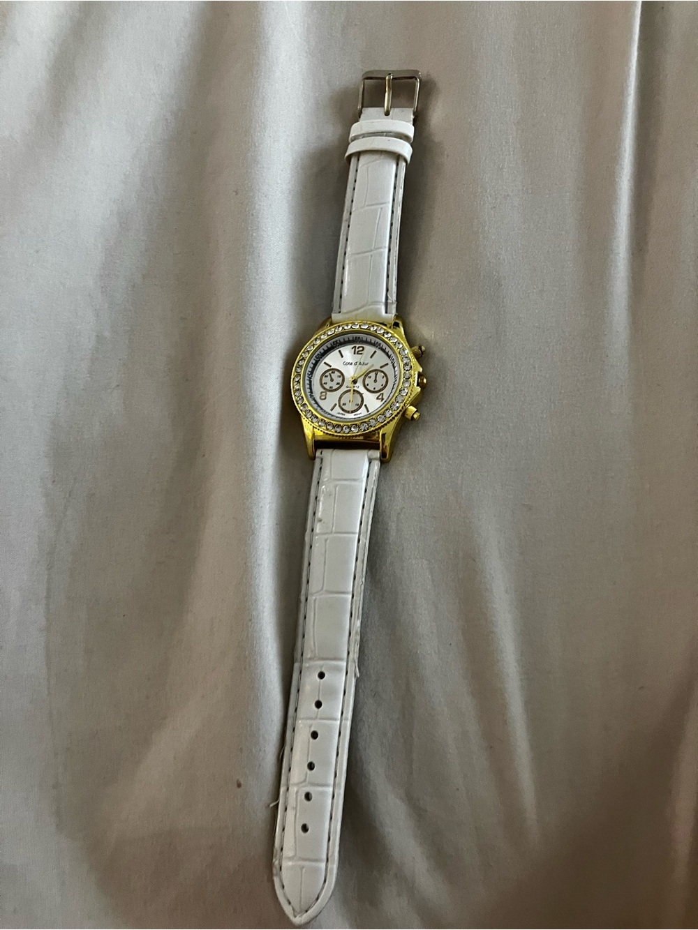Cote d’Azur Women's Watch Gold Tone Rhinestone Bezel Not Working For Parts Repai